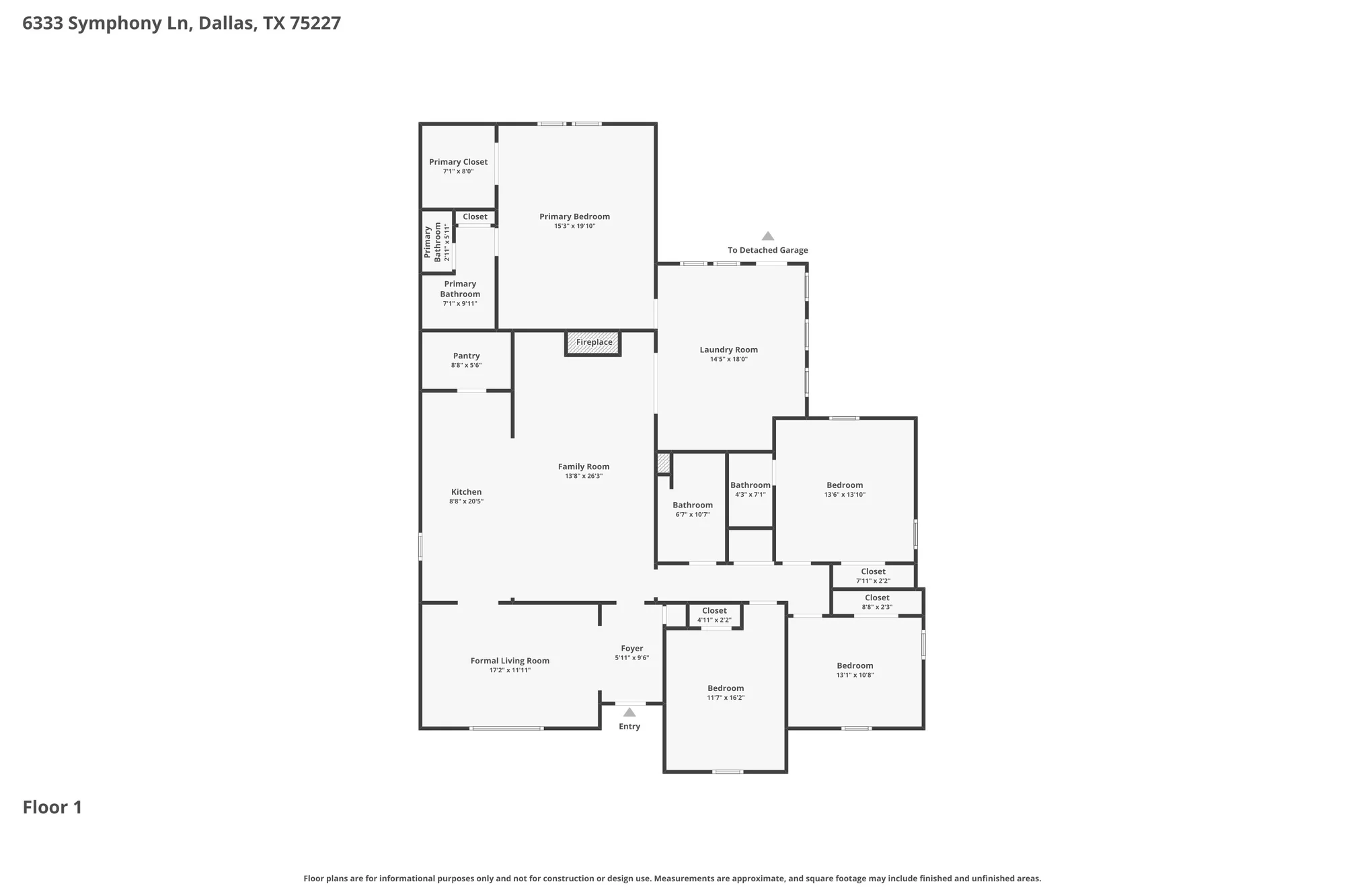 Floor plan of the main house at 6333 Symphony Ln